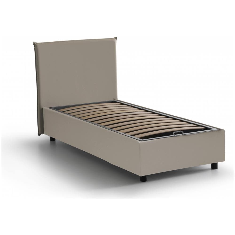Letto Singolo Brigida, Letto Contenitore Con Rivestimento In Ecopelle, 100% Made In Italy, Apertura Frontale, Adatto Per Materasso Cm 80x190, Tortora - Foto 3