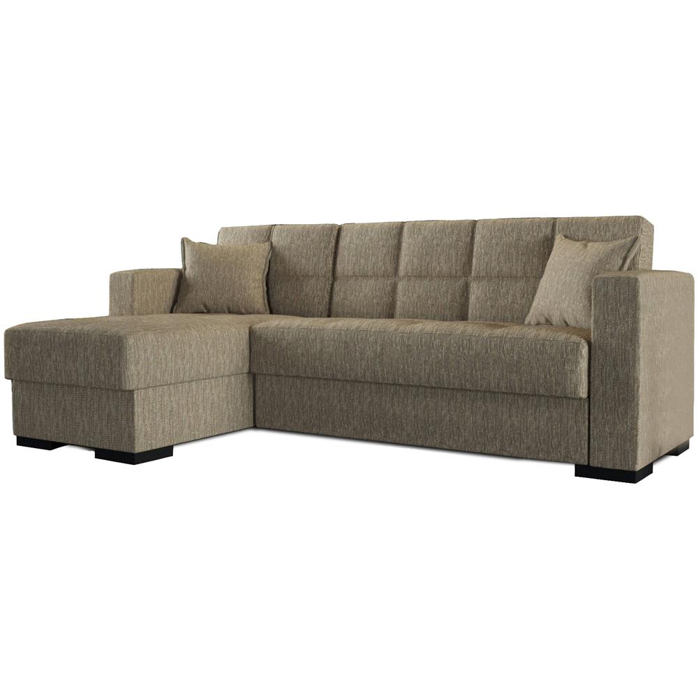 Divano Letto Fernando, Divano Letto Ad Angolo Con Penisola Reversibile, Sofà Contenitore Da Soggiorno Con Chaislongue E 2 Cuscini, 230x150h81 Cm, Beige - Foto 2