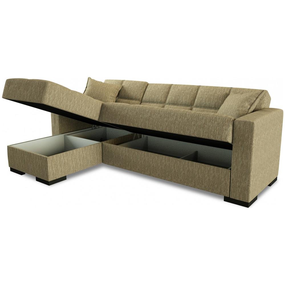 Divano Letto Fernando, Divano Letto Ad Angolo Con Penisola Reversibile, Sofà Contenitore Da Soggiorno Con Chaislongue E 2 Cuscini, 230x150h81 Cm, Beige - Foto 4