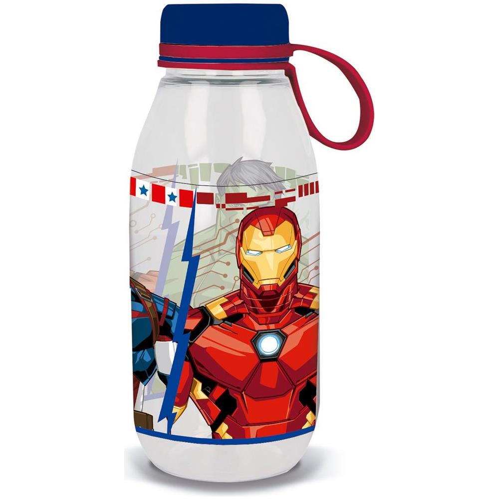 Borraccia Ecozen Trasparente Per Bambini In Tritan Avengers Iron Man Hulk Captain America, 460 Ml Con Cappuccio E Manico In Silicone - Foto 1