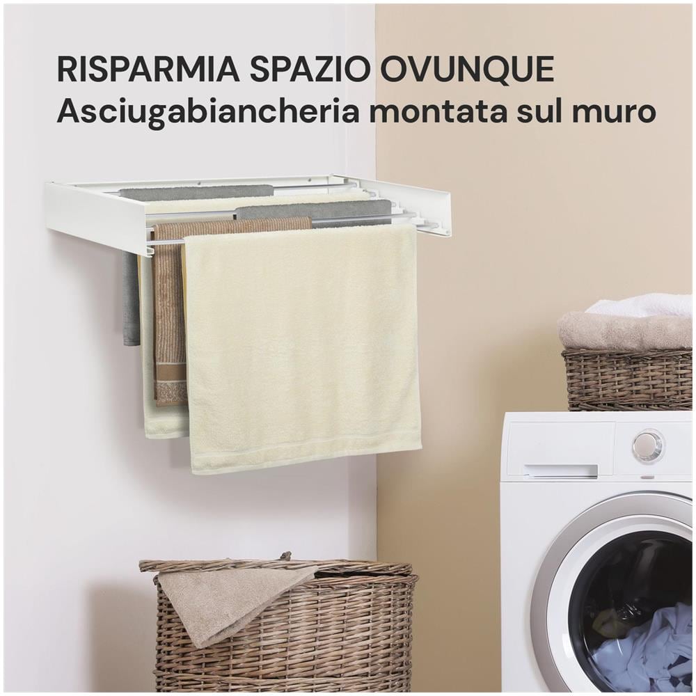 Stendibiancheria Da Parete, Salvaspazio, Per Interni ed Esterni, Stendino Retrattile, Robusto e Stabile, Design Moderno e Versatile, Ideale Per Spazi Limitati e Uno Stile di Vita Moderno - Foto 2