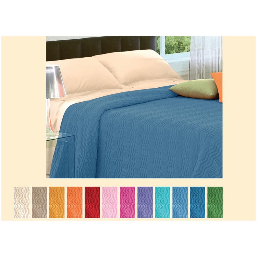 Copriletto Tinta Unita In Morbidissima Ciniglia A Onde 100% Cotone Vari Colori Singolo Blu 11 - Foto 2