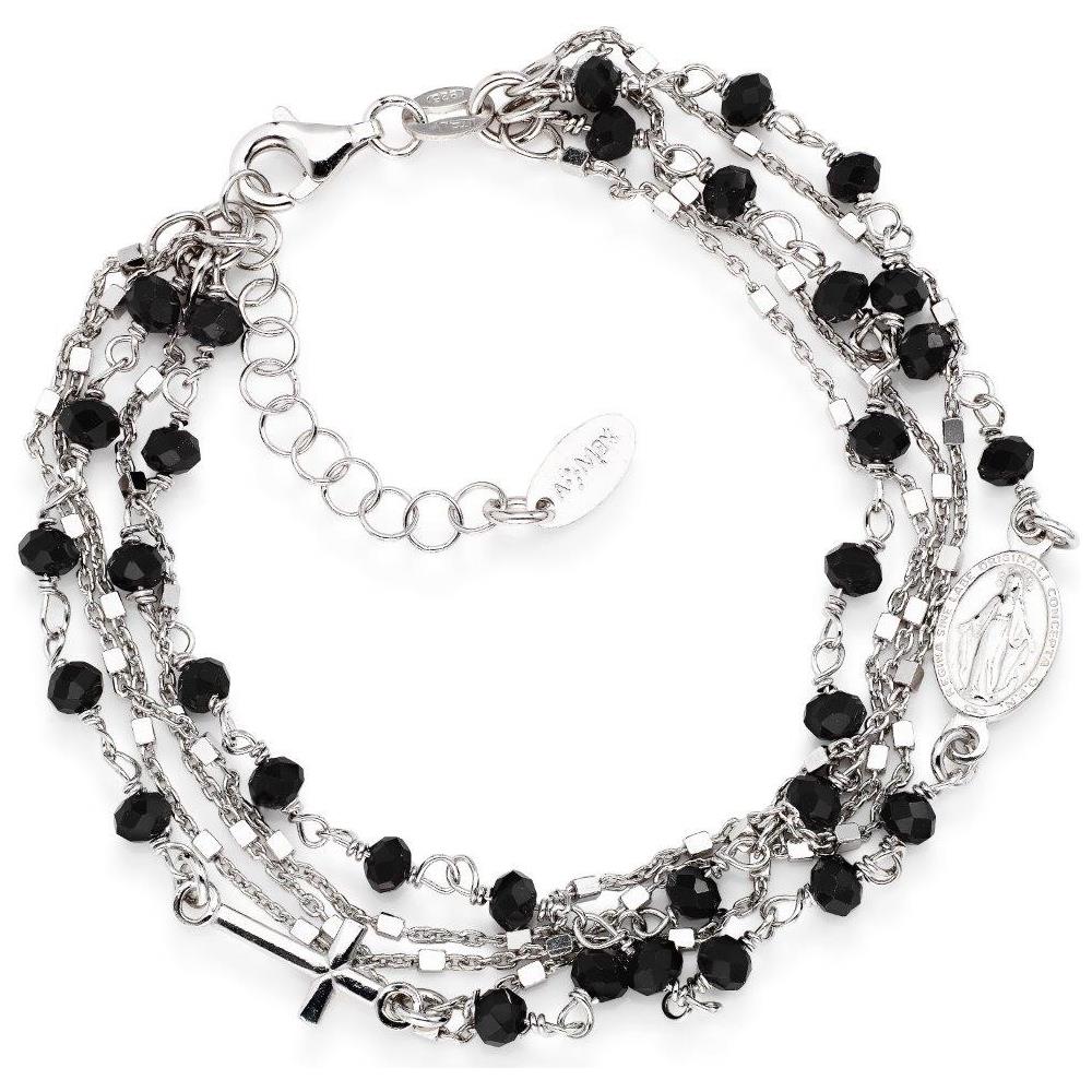 Bracciale In Argento 925 - Collezione Rosari - Colore Rodio - Misura Unica Cristalli Neri (lungh. 16 + 3 Cm) - Foto 1