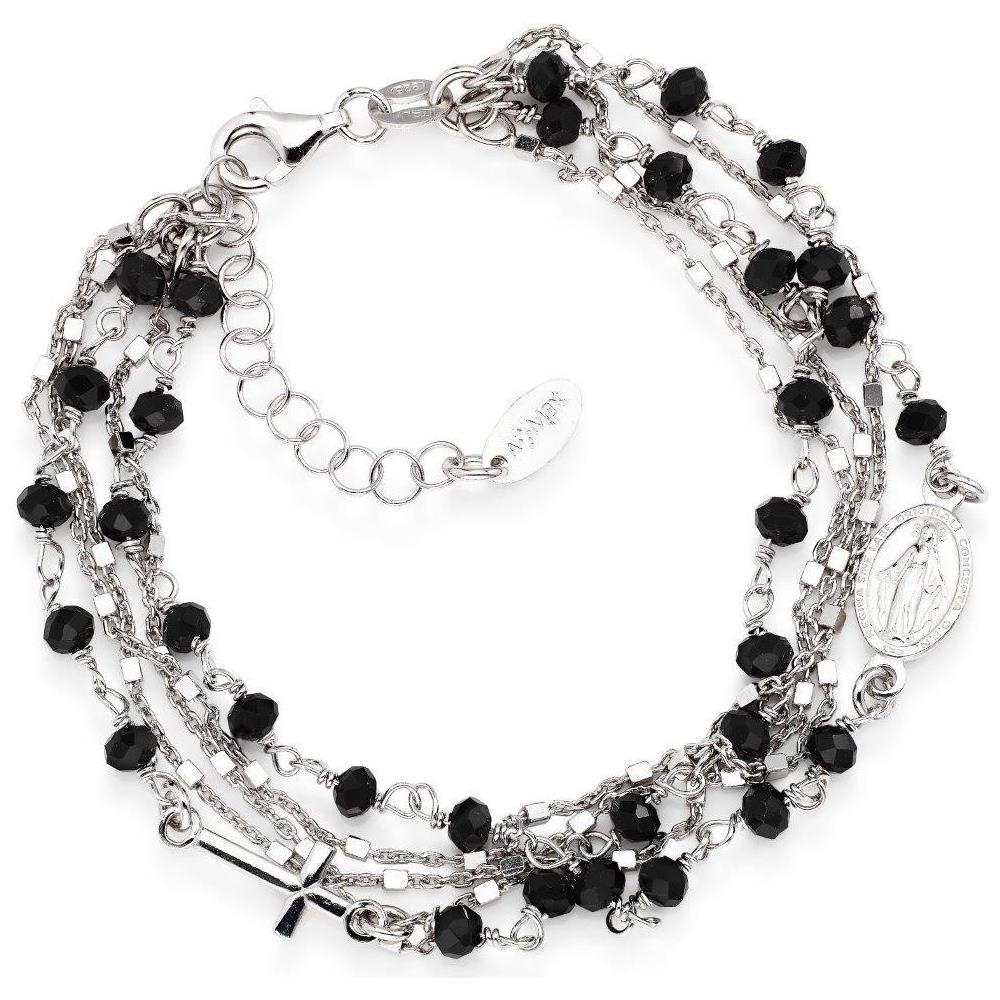 Bracciale In Argento 925 - Collezione Rosari - Colore Rodio - Misura Unica Cristalli Neri (lungh. 16 + 3 Cm) - Foto 2