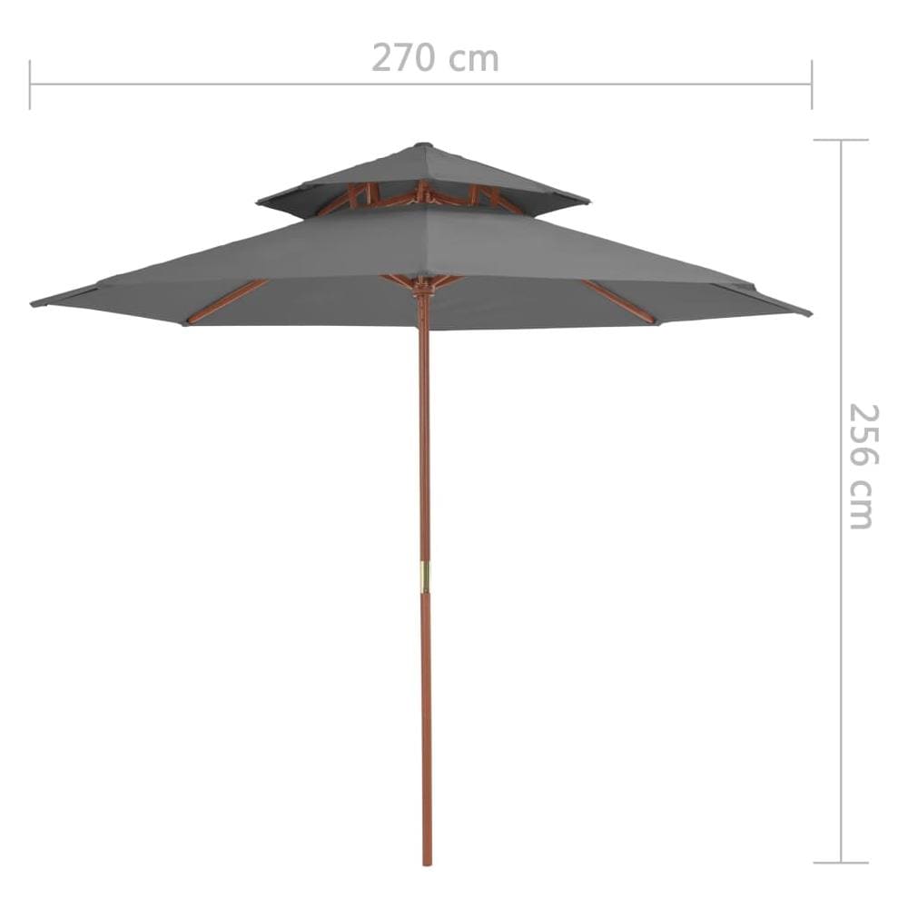 Ombrellone A Due Livelli Con Palo In Legno 270 Cm Antracite - Foto 7