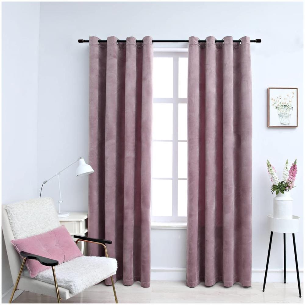 Tende Oscuranti Con Anelli 2pz Rosa Antico In Velluto 140x225cm - Foto 1