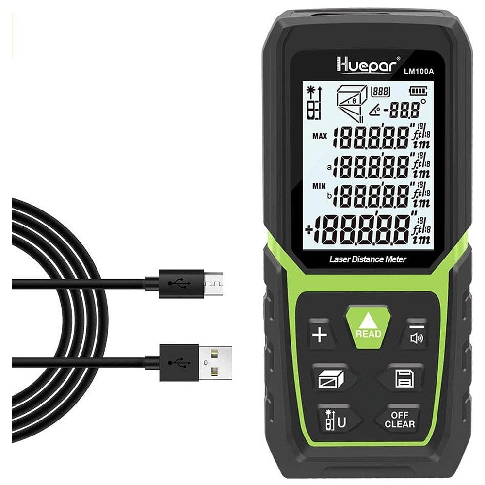 Laser Lm100a Distanza Misura 100 M Con Batteria Agli Ioni Di Litio E Sensore Angolare Elettrica, Retroilluminato Misura Laser Lcd Ft / A / M Con Modalità Ad Alta Precisione Multi-misura, Pitagora, Distanza, Area, Volume - Foto 1