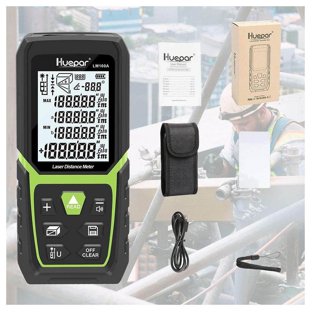 Laser Lm100a Distanza Misura 100 M Con Batteria Agli Ioni Di Litio E Sensore Angolare Elettrica, Retroilluminato Misura Laser Lcd Ft / A / M Con Modalità Ad Alta Precisione Multi-misura, Pitagora, Distanza, Area, Volume - Foto 7