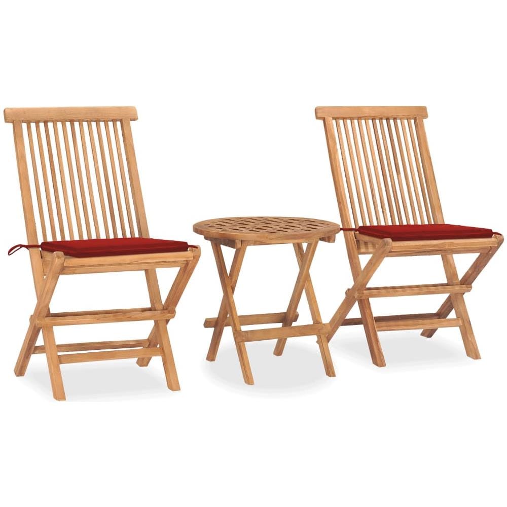 Set da Pranzo Giardino Pieghevole 3 pz Cuscino Massello di Teak - Foto 1