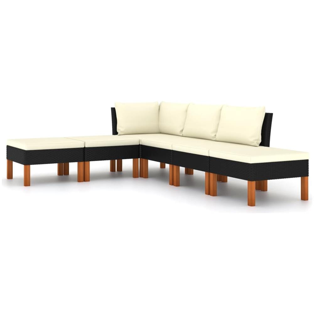 Set Divani da Giardino 6 pz con Cuscini in Polyrattan Nero - Foto 1