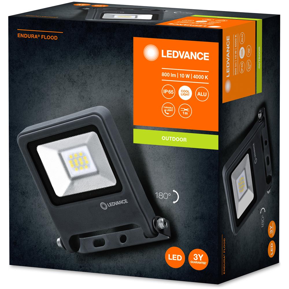 Ledvance Floodlight Led, Lampada Da Esterno, Endura® Flood Bianco Freddo / 10 W, 220…240 V, Ampiezza Fascio Luminoso: 120°, Bianco Freddo, 4000 K, Materiale: Alluminio, Ip65 - Foto 2