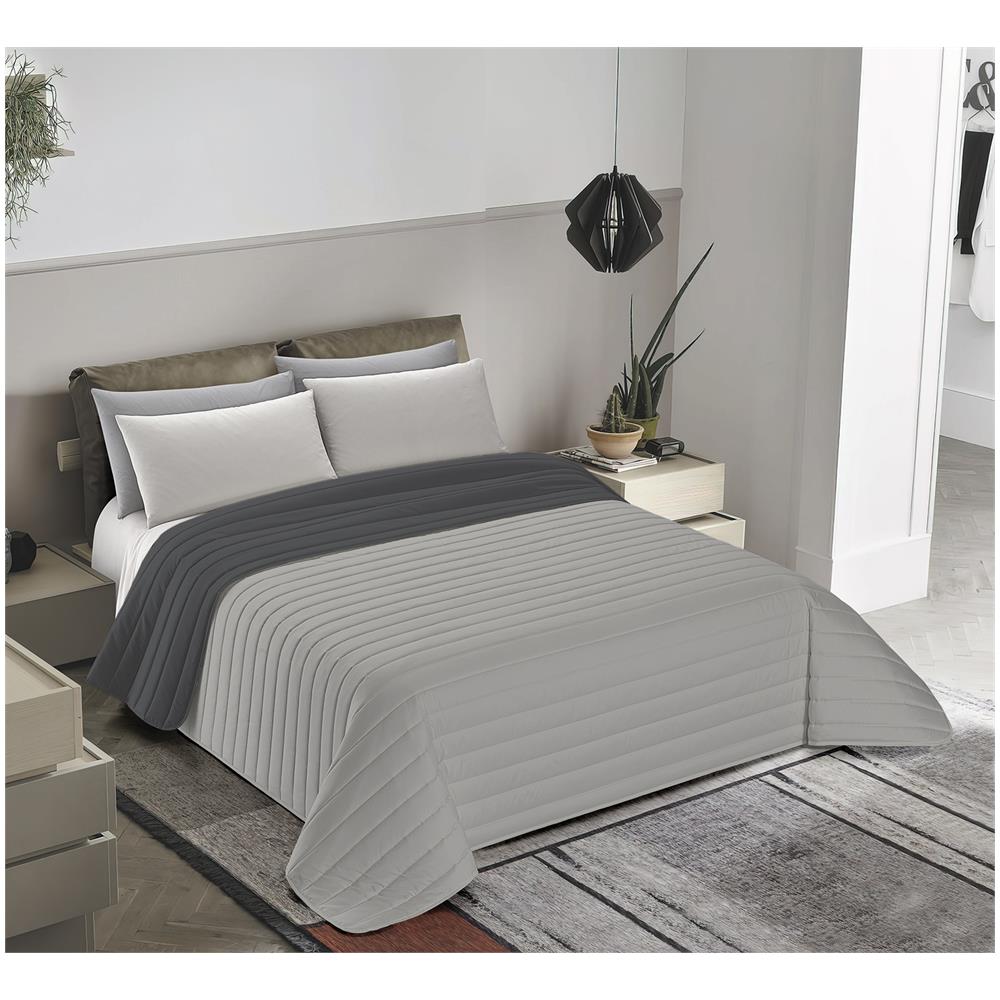 Trapuntino Copriletto Primavera Estate Autunno - 2 Piazze 250x260 Cm Grigio Chiaro / grigio Scuro - Foto 1