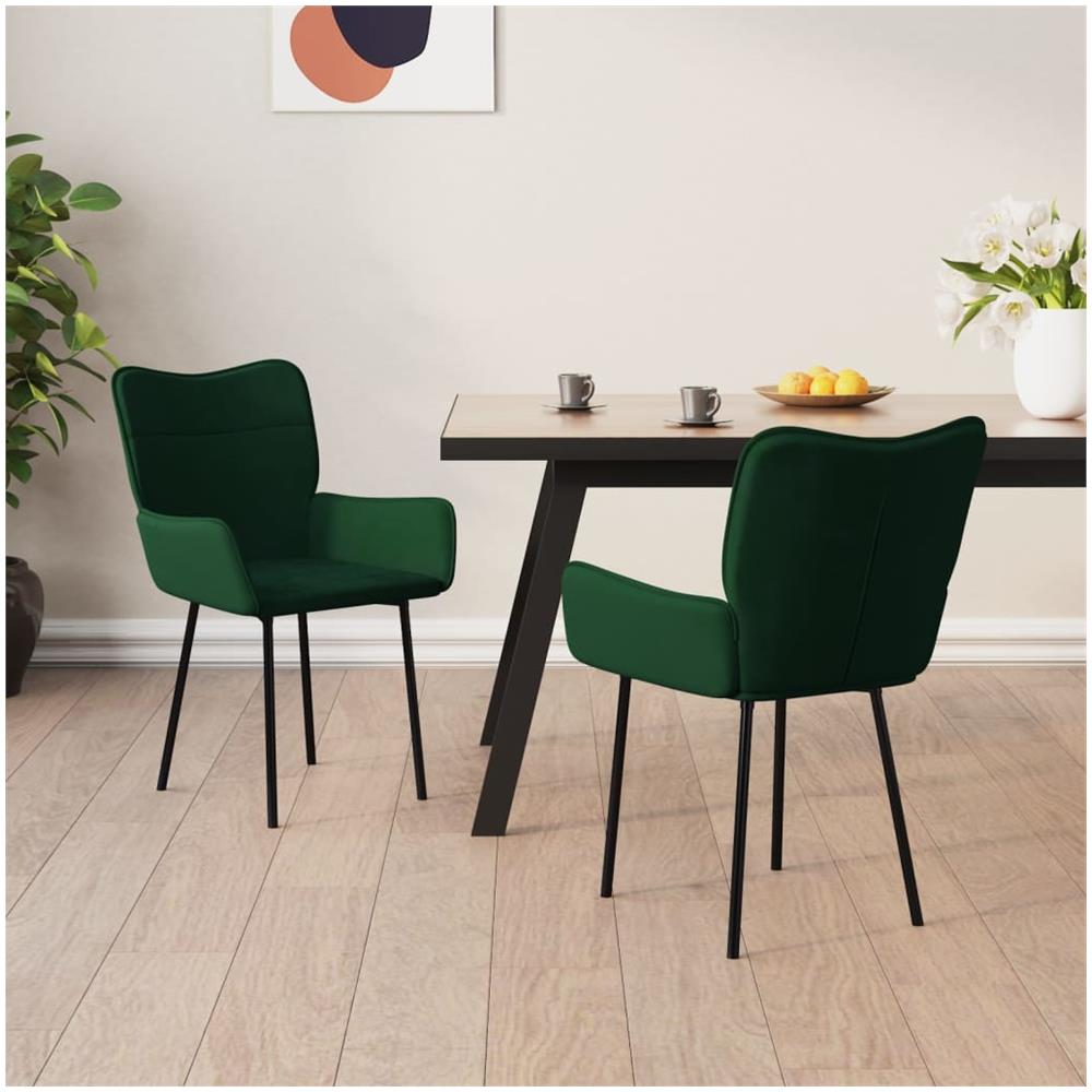 Sedie Da Pranzo 2 Pz Verde Scuro In Velluto - Foto 1