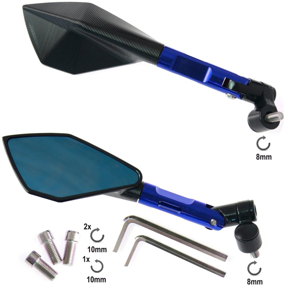 Coppia Specchietti Moto Blu Specchi In Metallo Retrovisori Scooter Custom - Foto 1