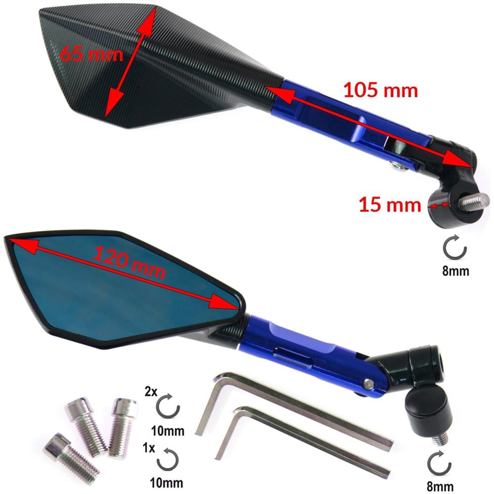 Coppia Specchietti Moto Blu Specchi In Metallo Retrovisori Scooter Custom - Foto 2