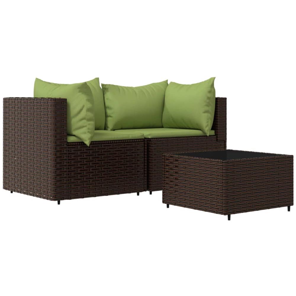 Set Mobili Da Giardino 3 Pz Con Cuscini In Polyrattan Marrone - Foto 2