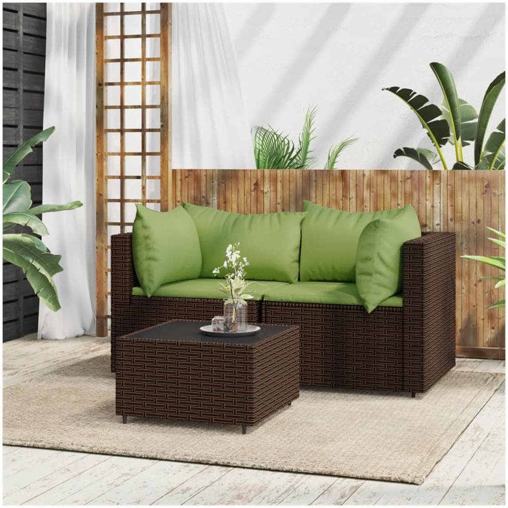 Set Mobili Da Giardino 3 Pz Con Cuscini In Polyrattan Marrone - Foto 1