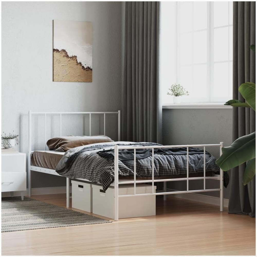 Giroletto Con Testiera E Pediera Metallo Bianco 90x190 Cm - Foto 1