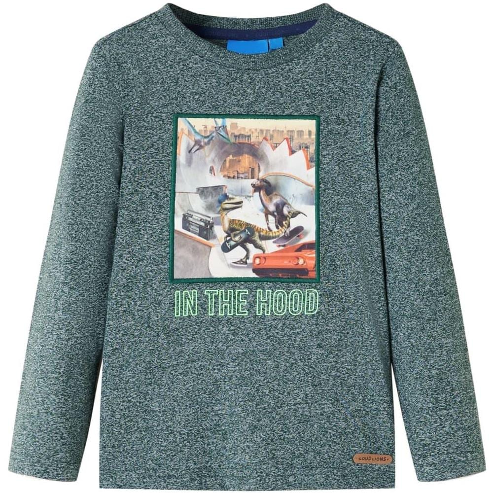 Maglietta Bambino Maniche Lunghe Verde Scuro Mélange 116 - Foto 1