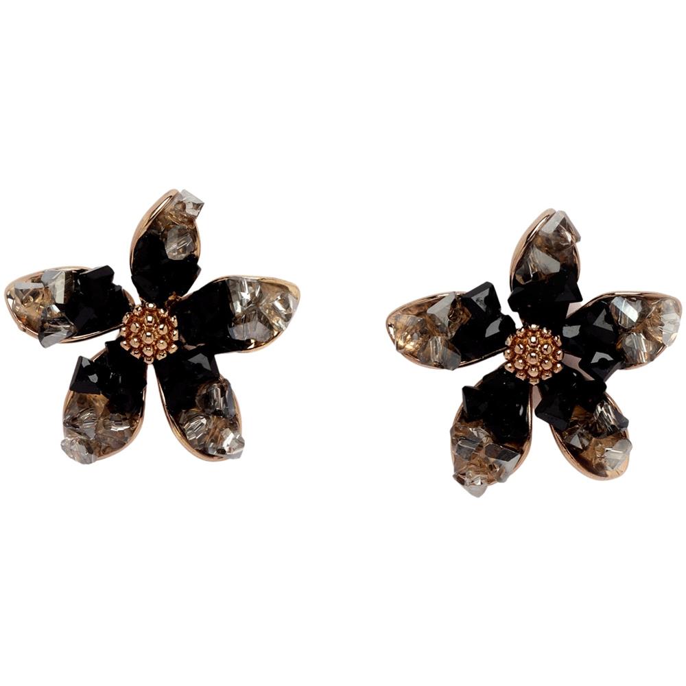 Orecchini a Bottone a Fiore con Cristalli Bianchi Brillanti - Foto 1