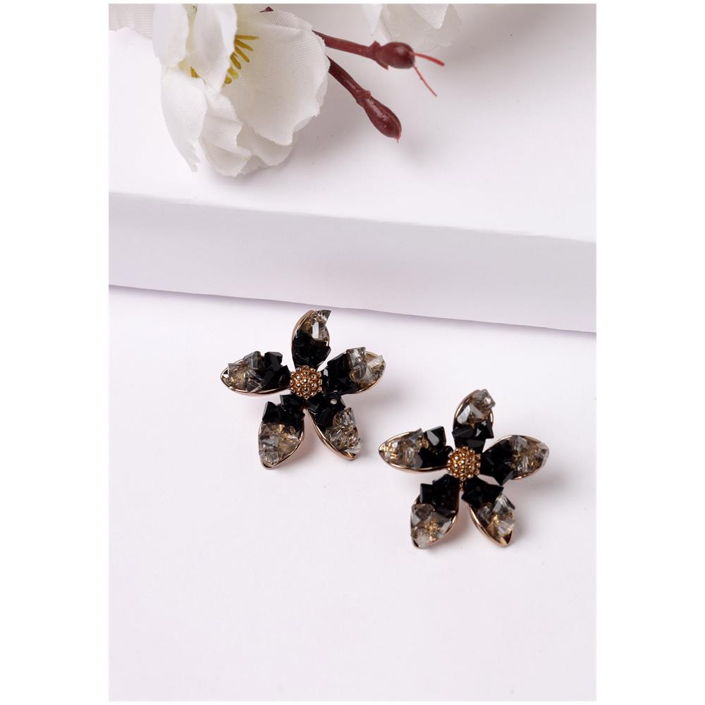 Orecchini a Bottone a Fiore con Cristalli Bianchi Brillanti - Foto 2