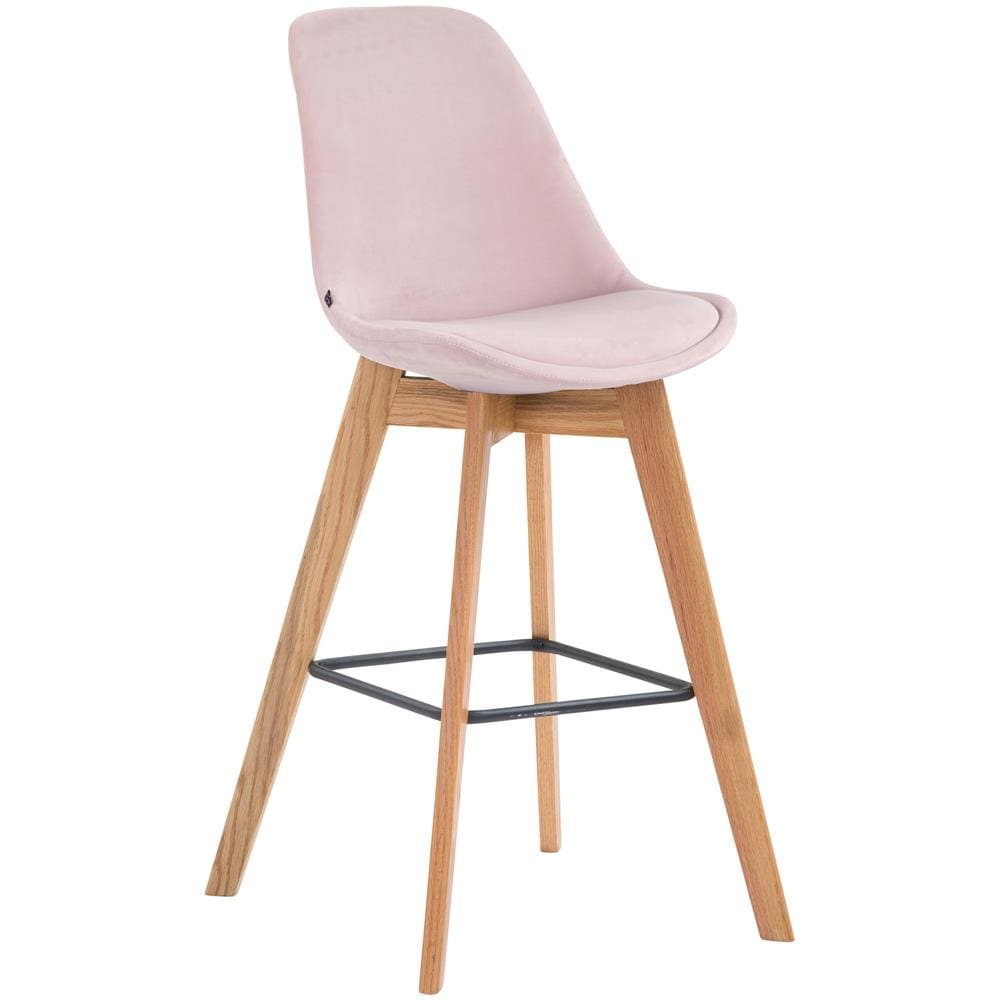 Sgabello Alto Scandinavo Metz in Velluto I Sgabello da Bancone 4 Gambe con Poggiapiedi I Sedia Bar con Schienale H76CM Rosa Natura - Foto 1