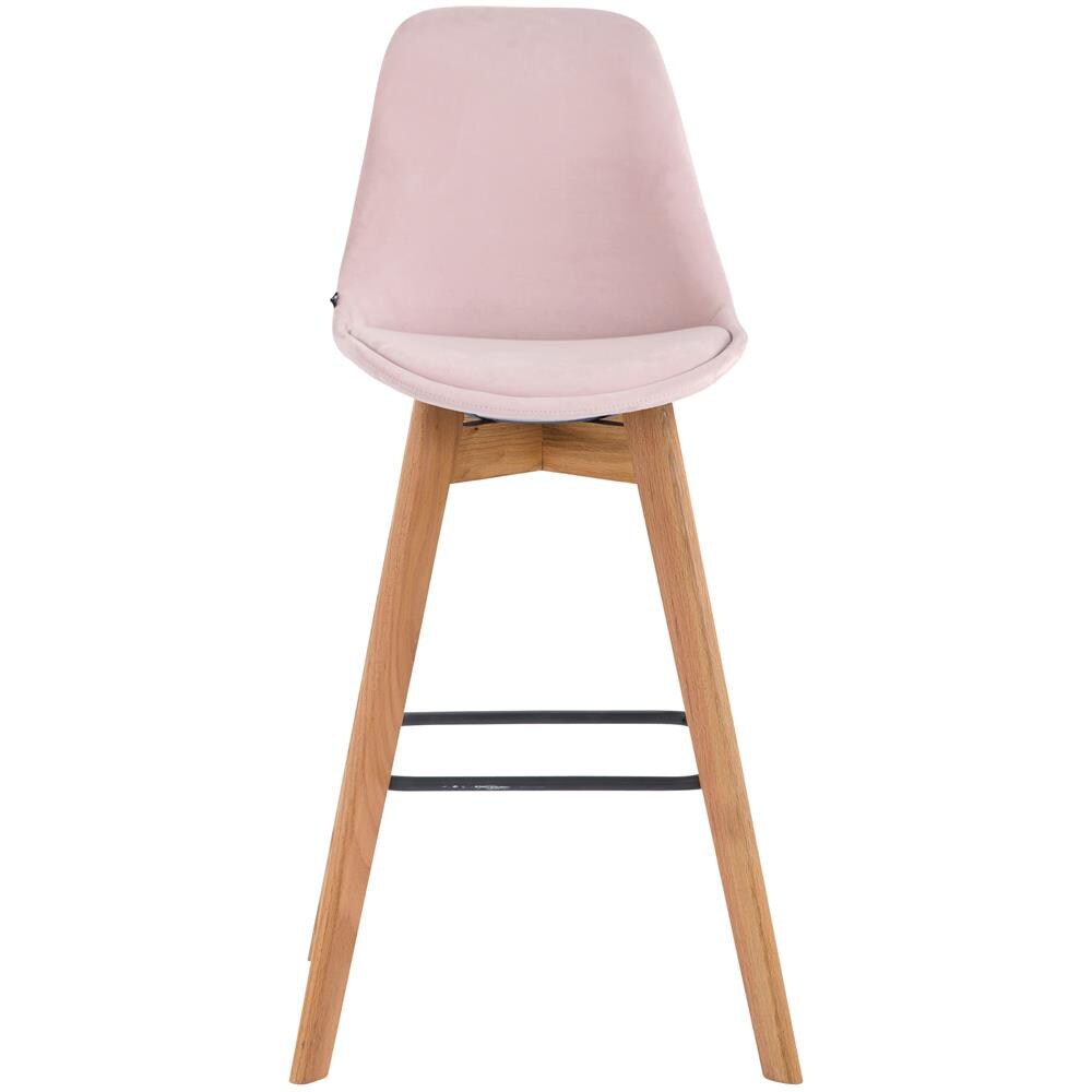 Sgabello Alto Scandinavo Metz in Velluto I Sgabello da Bancone 4 Gambe con Poggiapiedi I Sedia Bar con Schienale H76CM Rosa Natura - Foto 2