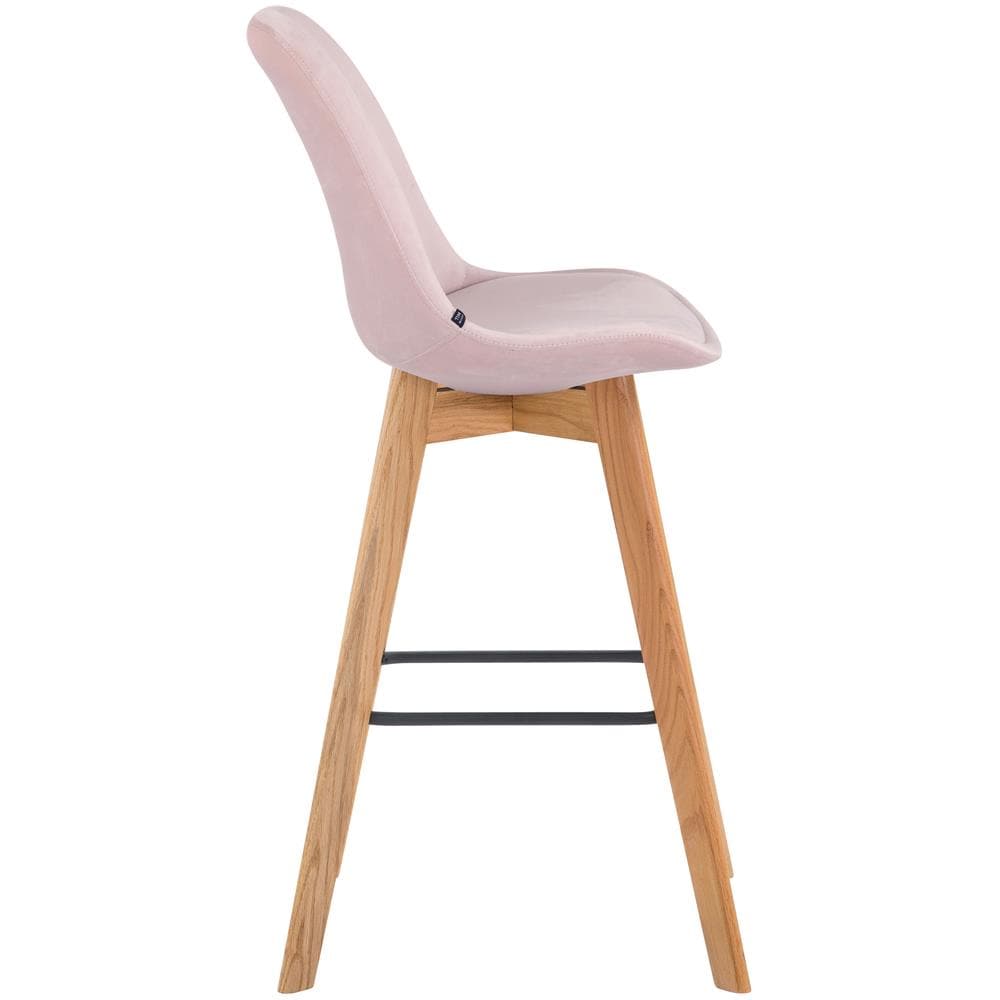 Sgabello Alto Scandinavo Metz in Velluto I Sgabello da Bancone 4 Gambe con Poggiapiedi I Sedia Bar con Schienale H76CM Rosa Natura - Foto 3