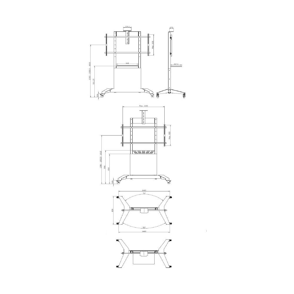 Trolley XXL Carrello Vesa 1200x600 per Schermi 55-100" Portata Max 120 Kg - Foto 4