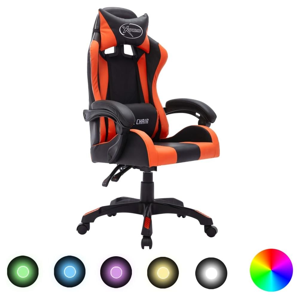 Sedia Da Gaming Con Luci A Led Rgb Arancione E Nera Similpelle - Foto 1