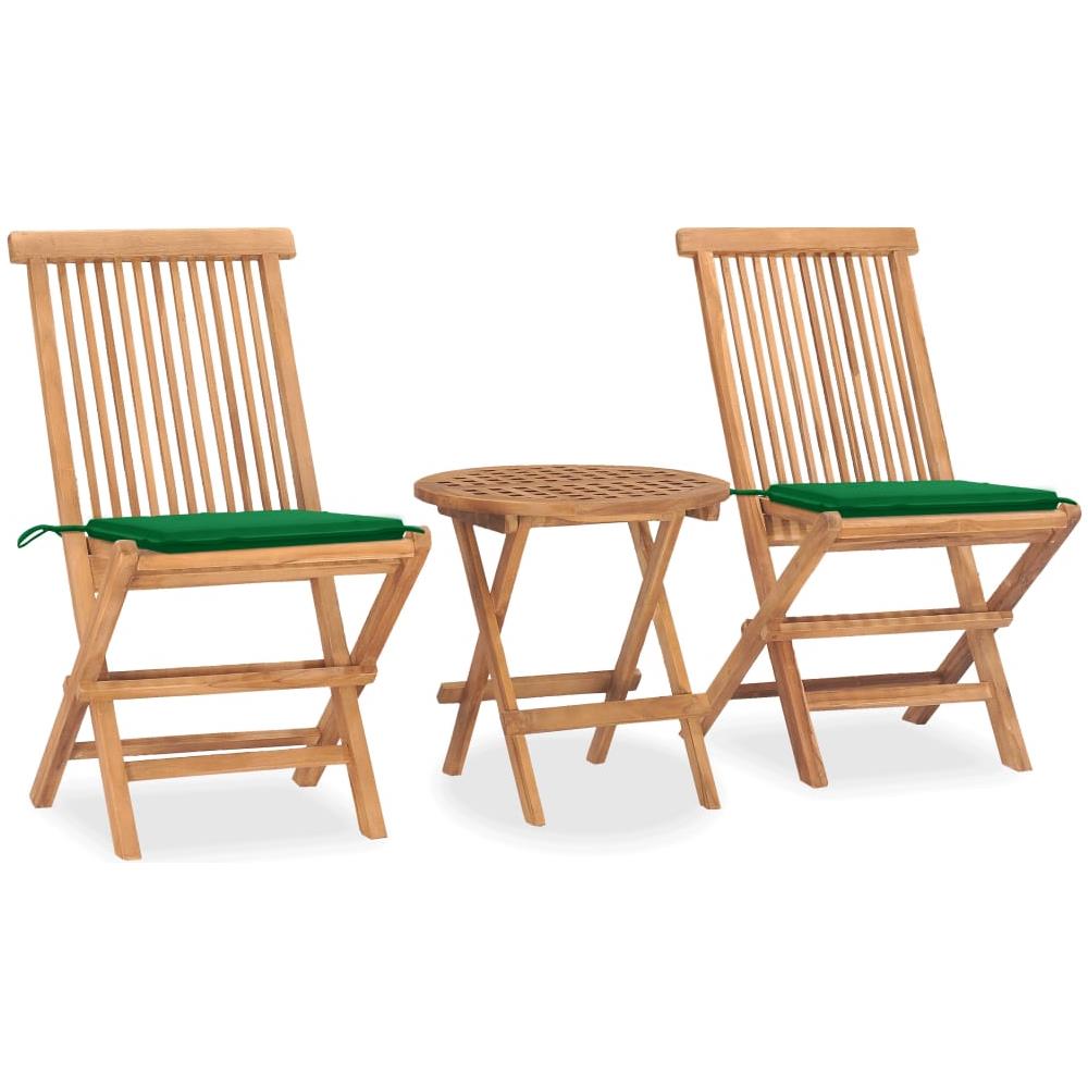 Set da Pranzo Giardino Pieghevole 3 pz Cuscino Massello di Teak - Foto 1