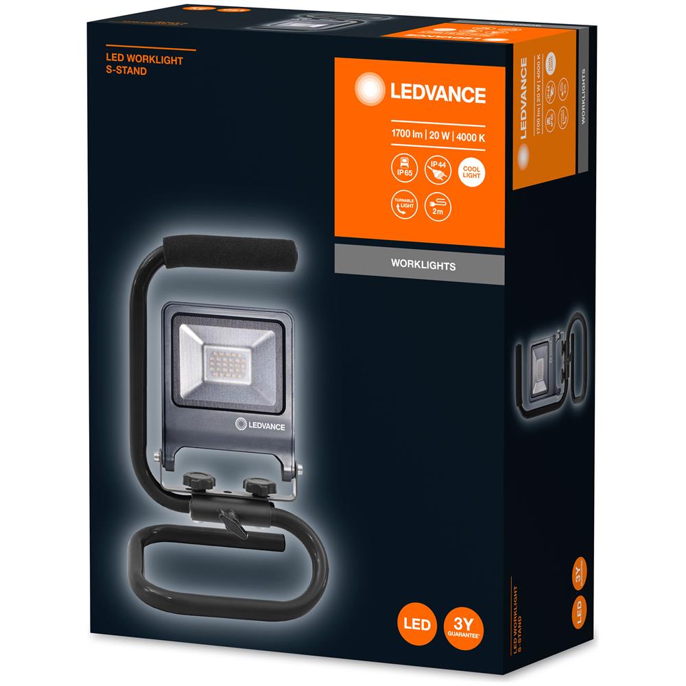 Ledvance Apparecchio, Lampada Da Esterno, Worklights S-stand / 20 W, 220…240 V, Ampiezza Fascio Luminoso: 120°, Bianco Freddo, 4000 K, Materiale: Aluminum / steel - Foto 2