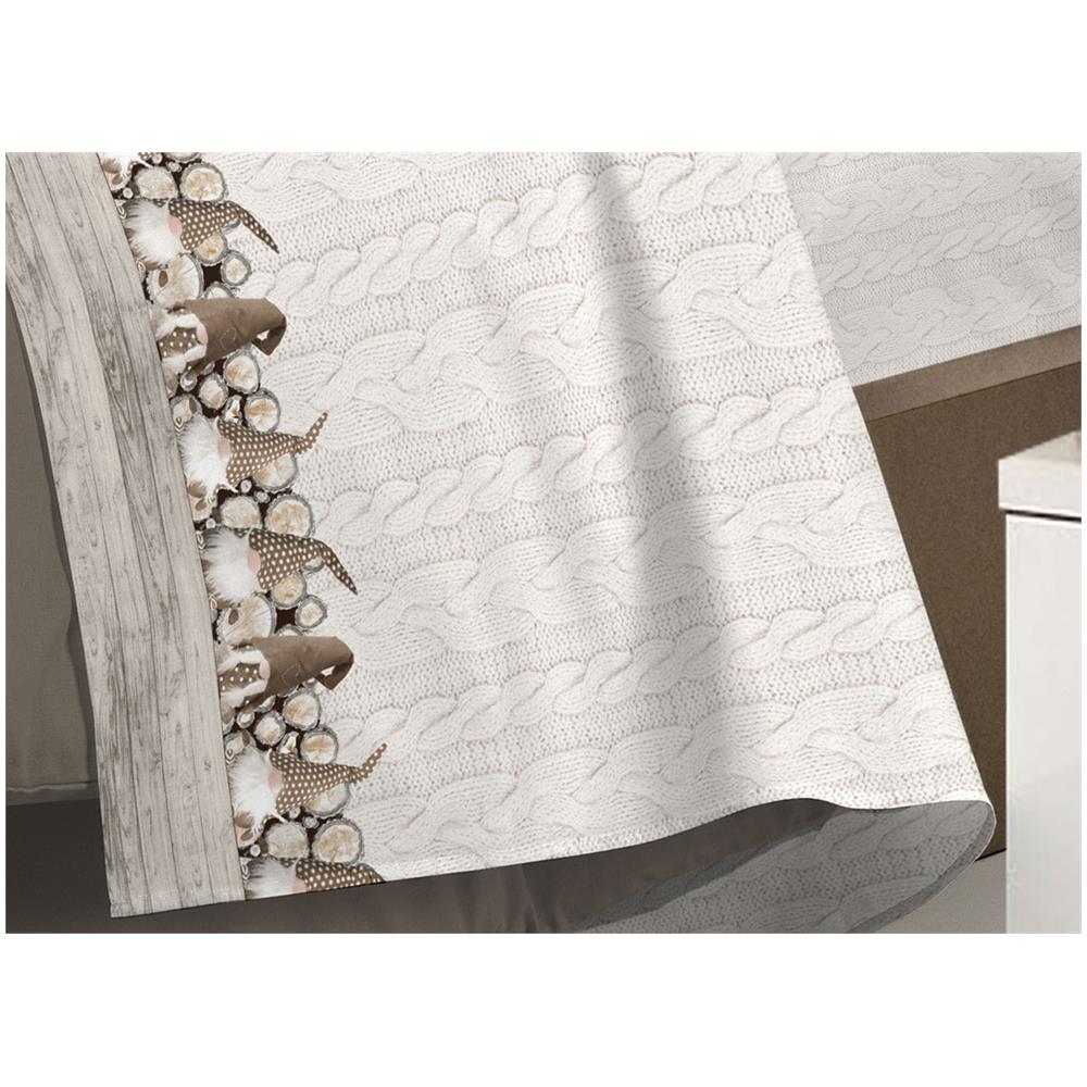 Completo Lenzuola Flanella Pensieri Delicati 100% Cotone Disegno Gnomi Singolo Beige - Foto 7