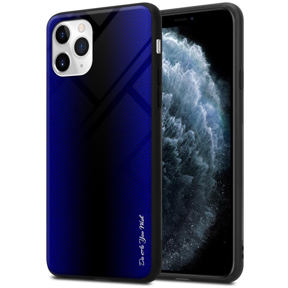 Custodia Compatibile Con Apple Iphone 11 Pro Max - Ottica A Strisce In Cobalto Viola - Coperchio Protettivo In Vetro Temperato E Silicone Tpu - Foto 1