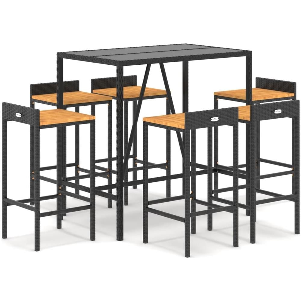 Set Bar Giardino 7 Pz Nero Polyrattan E Legno Massello Acacia - Foto 2
