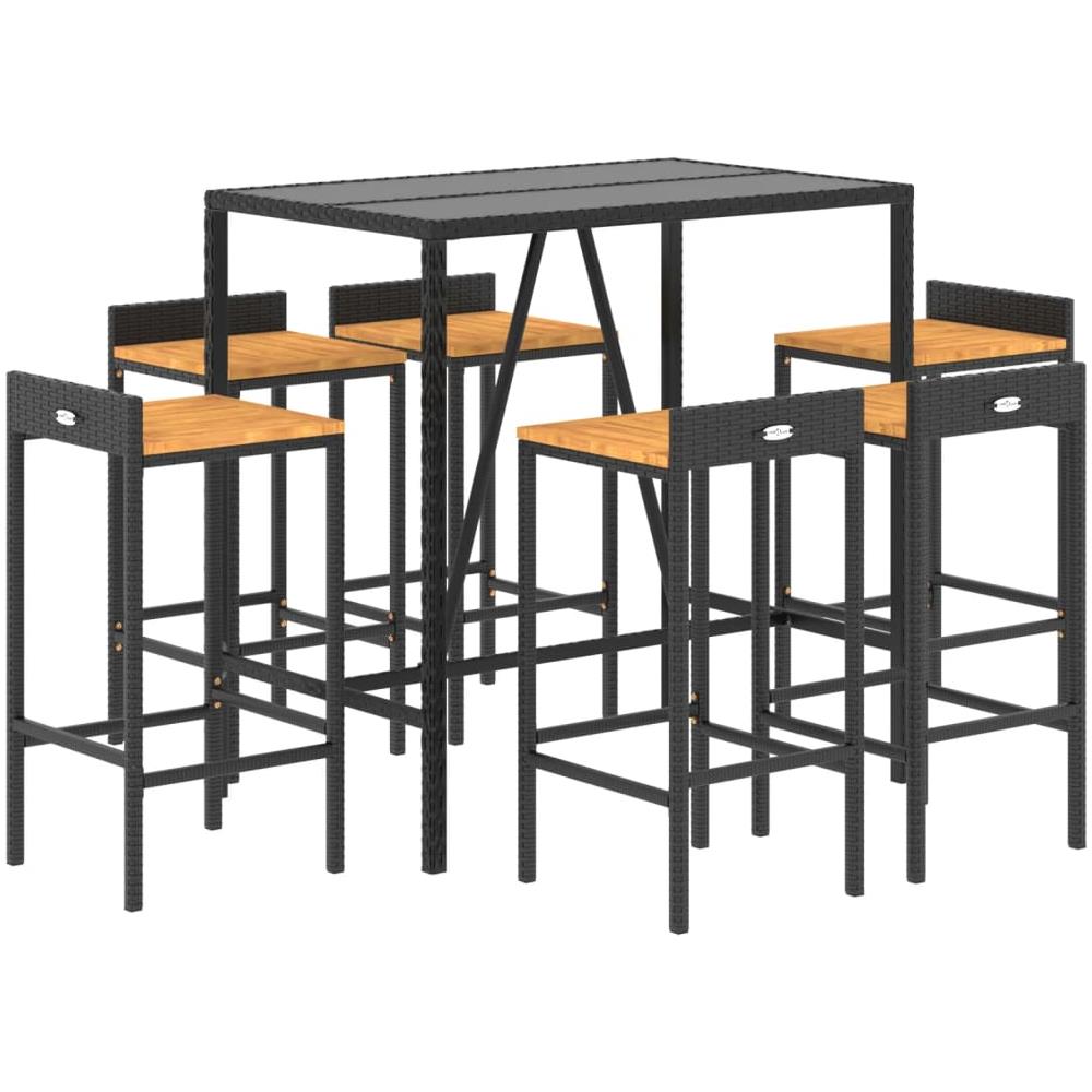 Set Bar Giardino 7 Pz Nero Polyrattan E Legno Massello Acacia - Foto 3