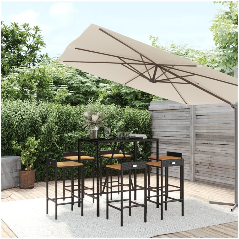 Set Bar Giardino 7 Pz Nero Polyrattan E Legno Massello Acacia - Foto 1