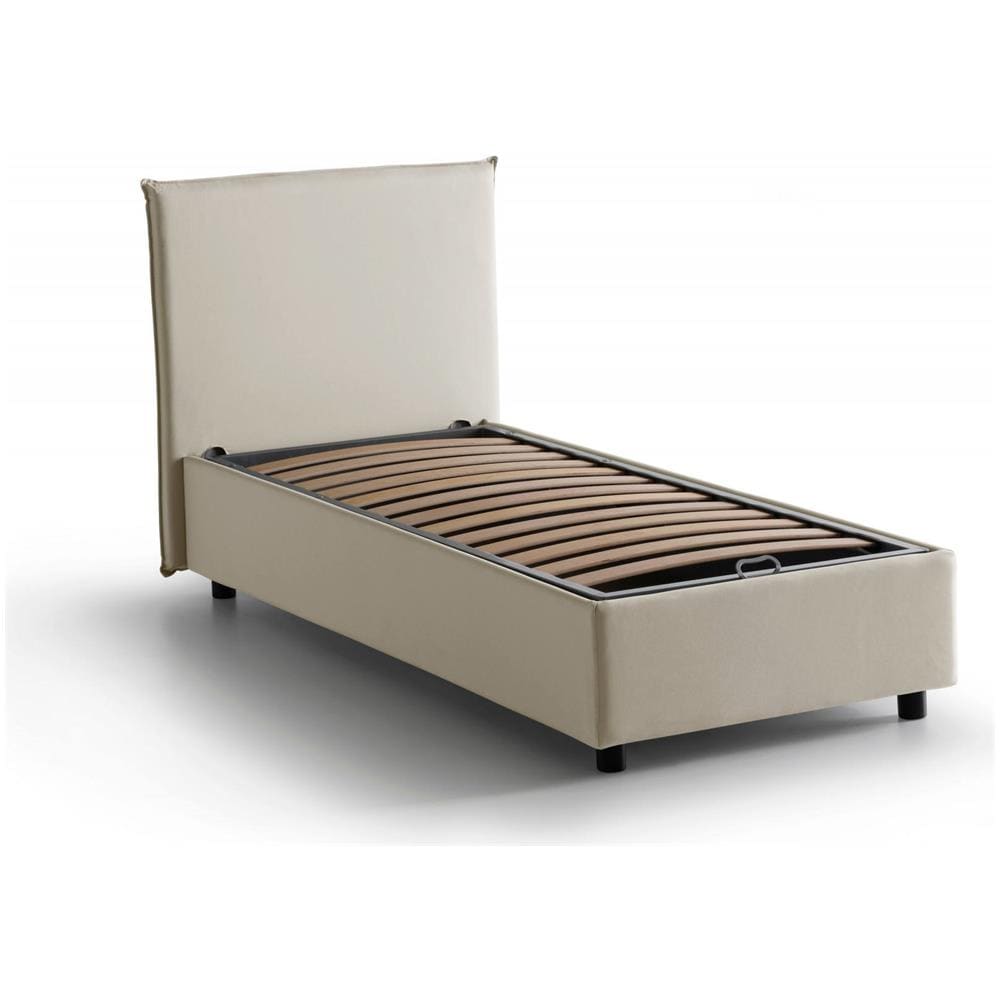 Letto Singolo Bruna, Letto Contenitore Con Rivestimento In Tessuto, 100% Made In Italy, Apertura Frontale, Adatto Per Materasso Cm 80x190, Beige - Foto 4