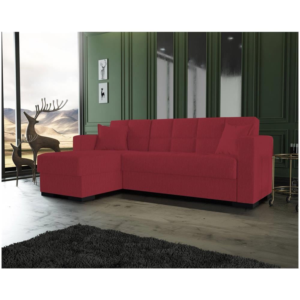 Divano Letto Fernando, Divano Letto Ad Angolo Con Penisola Reversibile, Sofà Contenitore Da Soggiorno Con Chaislongue E 2 Cuscini, 230x150h81 Cm, Rosso - Foto 1