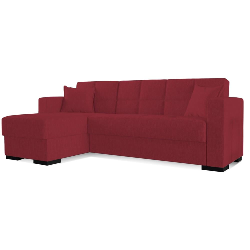 Divano Letto Fernando, Divano Letto Ad Angolo Con Penisola Reversibile, Sofà Contenitore Da Soggiorno Con Chaislongue E 2 Cuscini, 230x150h81 Cm, Rosso - Foto 2
