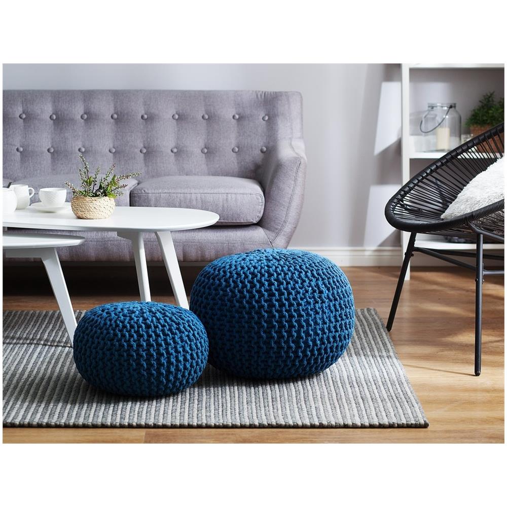 Pouf Poggiapiedi In Tessuto Blu 50 X 35 Cm Conrad - Foto 2
