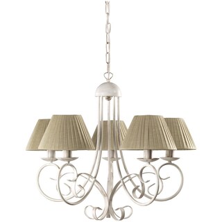 ONLI Lampadario 2 Luci In Metallo Avorio Con Paralumi Ovale In Tessuto Color Tortora - Collezione Zen - Larghezza 110cm
