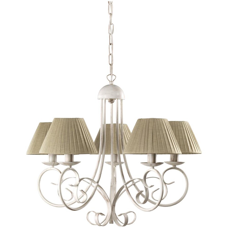ONLI Lampadario 2 Luci In Metallo Avorio Con Paralumi Ovale In Tessuto Color Tortora - Collezione Zen - Larghezza 110cm