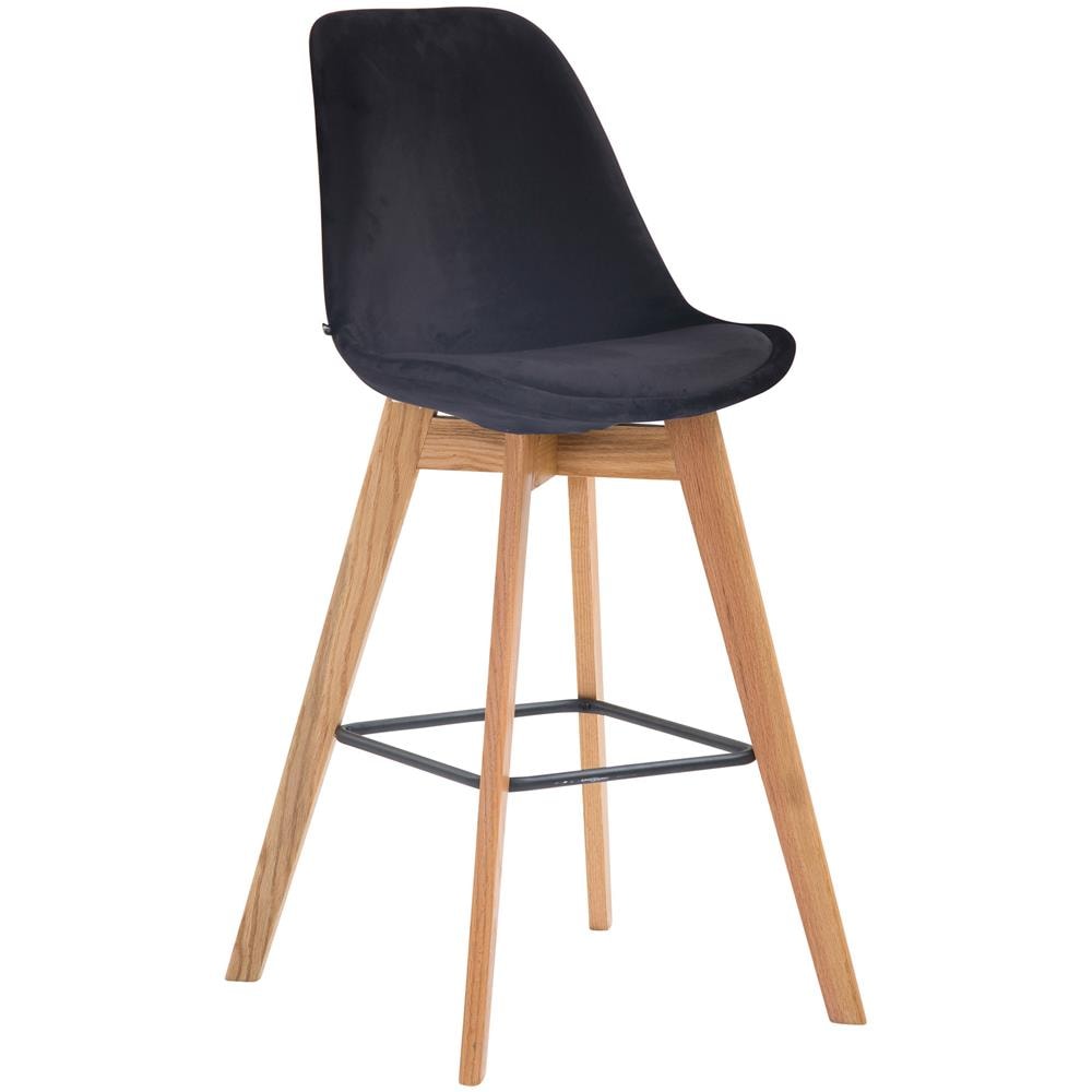 Sgabello Alto Scandinavo Metz in Velluto I Sgabello da Bancone 4 Gambe con Poggiapiedi I Sedia Bar con Schienale H76CM Nero Natura - Foto 1
