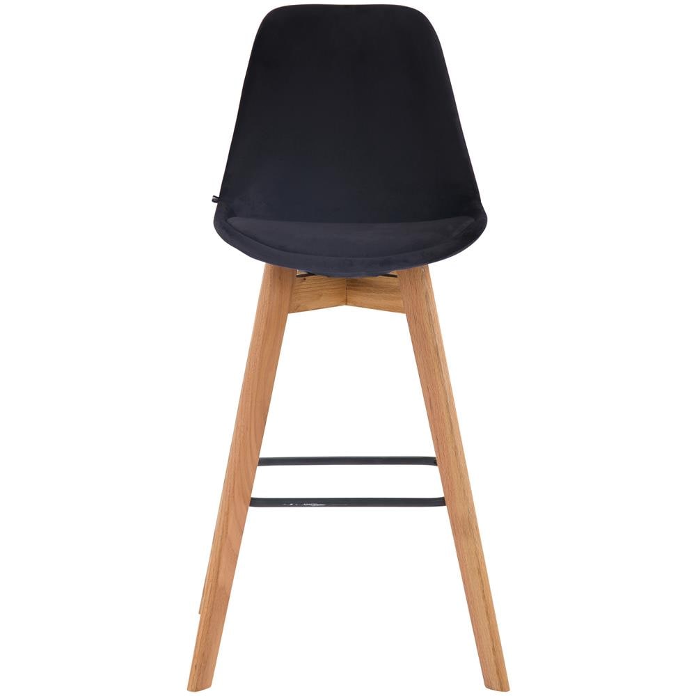 Sgabello Alto Scandinavo Metz in Velluto I Sgabello da Bancone 4 Gambe con Poggiapiedi I Sedia Bar con Schienale H76CM Nero Natura - Foto 2