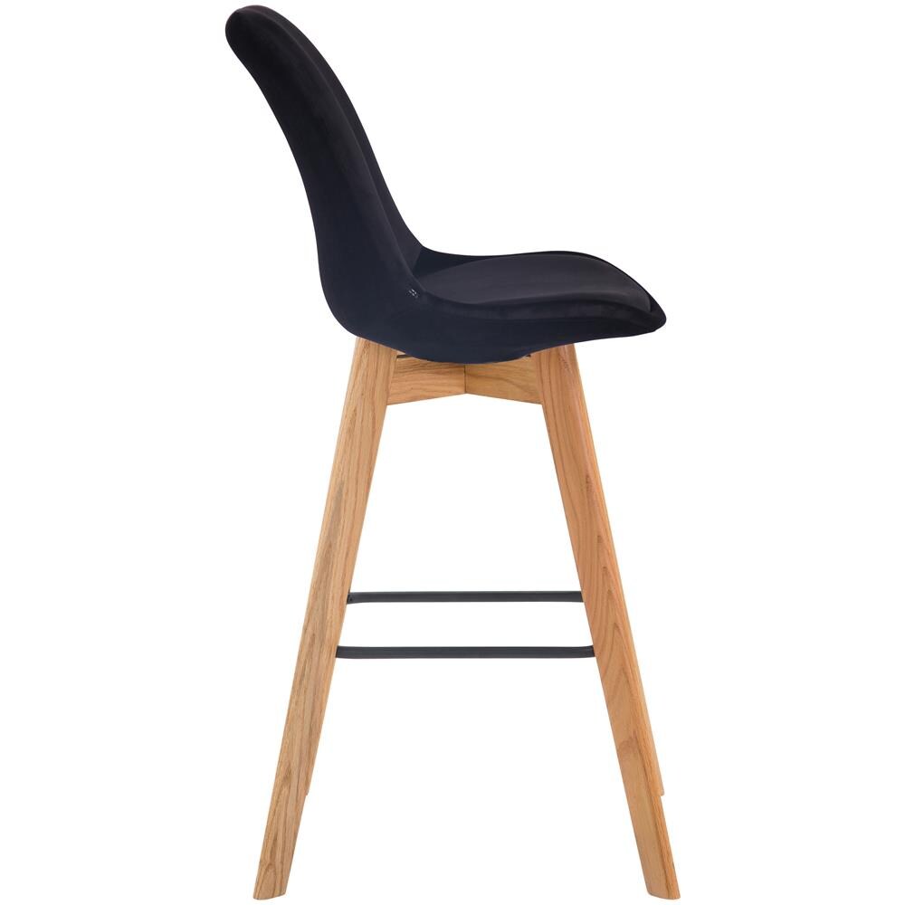 Sgabello Alto Scandinavo Metz in Velluto I Sgabello da Bancone 4 Gambe con Poggiapiedi I Sedia Bar con Schienale H76CM Nero Natura - Foto 3