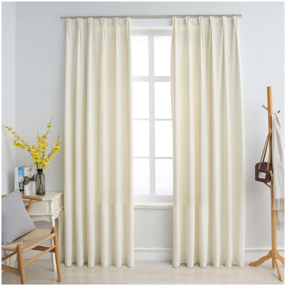 Tende Oscuranti Con Ganci 2 Pz Crema In Velluto 140x225 Cm - Foto 2