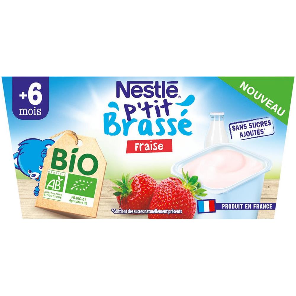 P Tit Brasse Dessert Bébé Bio Dès 6 Mois, Brassé Fraise P'tit Brasse - Foto 1