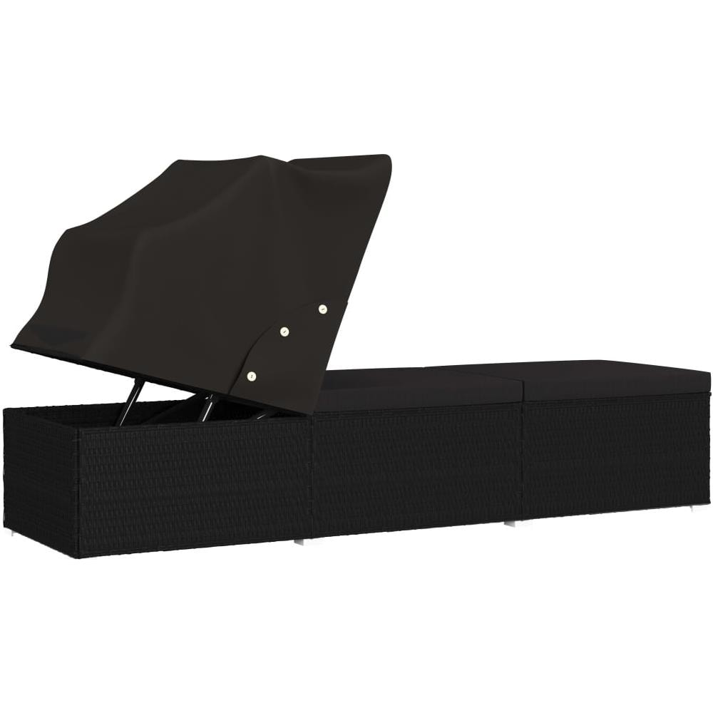 Lettino Prendisole con Tettuccio e Cuscino in Polyrattan Nero - Foto 2
