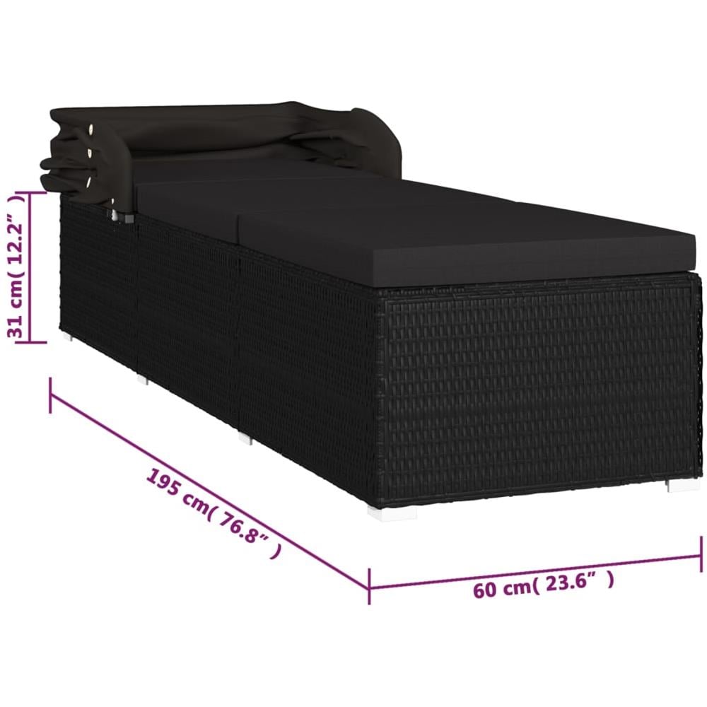 Lettino Prendisole con Tettuccio e Cuscino in Polyrattan Nero - Foto 4